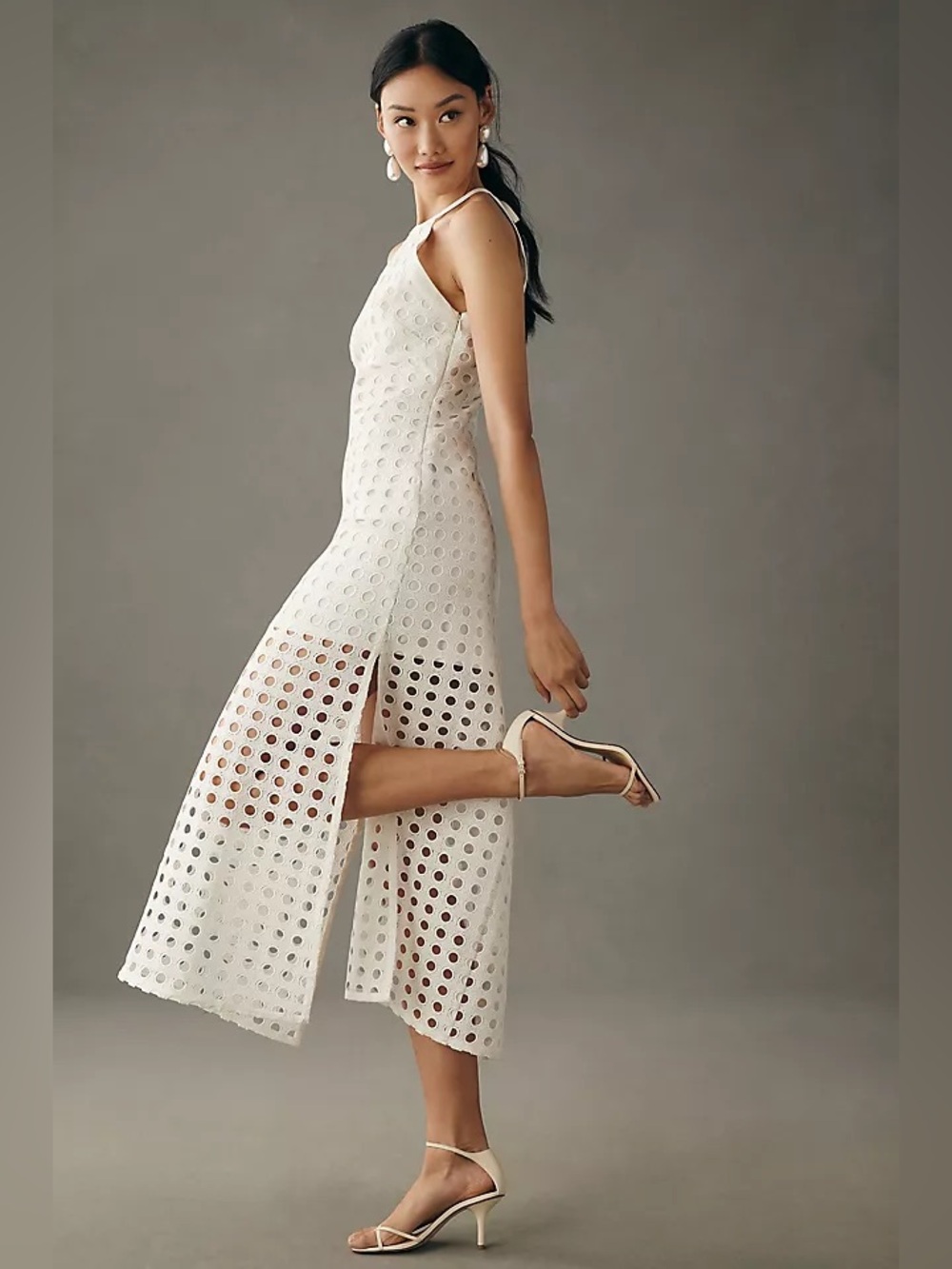 Anthropologie Vineet Bahl Eyelet Halter Dress Size Large Petite